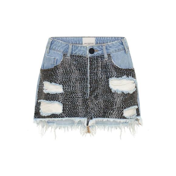 NWT One Teaspoon Railed Sequin Junkyard Low Waist Denim Skirt Size 34 - Picture 3 of 11